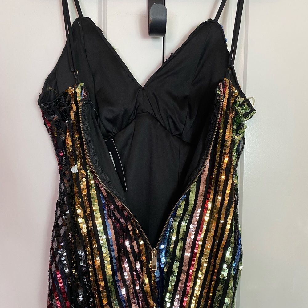 Fashion Nova Black and Green Sequin striped Dress adjustable straps NWT size L - Picture 8 of 16